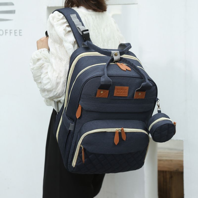 Baby Diaper Bag Backpack With Changing Station Multifunction Potable Large Capacity Mom Diaper Baby  Bag Outdoor Travel Baby Bed. Blue