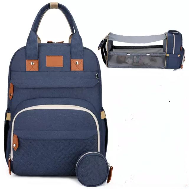 Baby Diaper Bag Backpack With Changing Station Multifunction Potable Large Capacity Mom Diaper Baby  Bag Outdoor Travel Baby Bed. Blue