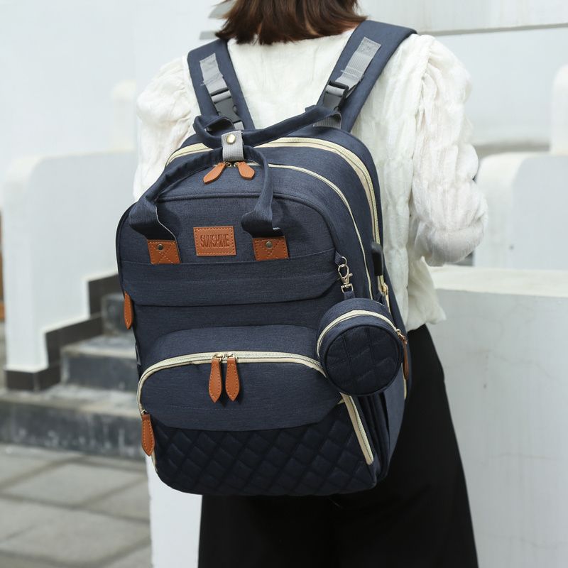 Baby Diaper Bag Backpack With Changing Station Multifunction Potable Large Capacity Mom Diaper Baby  Bag Outdoor Travel Baby Bed. Blue