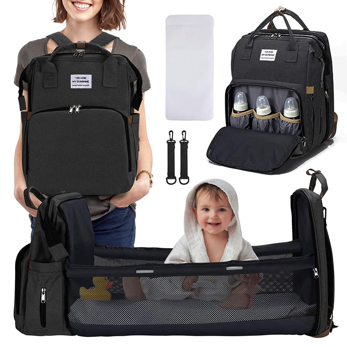 You Are My Sunshine 3-in-1 Travel Foldable Baby Bed Bag