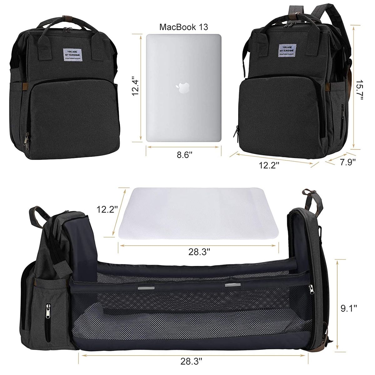 You Are My Sunshine 3-in-1 Travel Foldable Baby Bed Bag