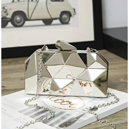 Metallic Clutch Purse - Silver 6 X 4 Inches