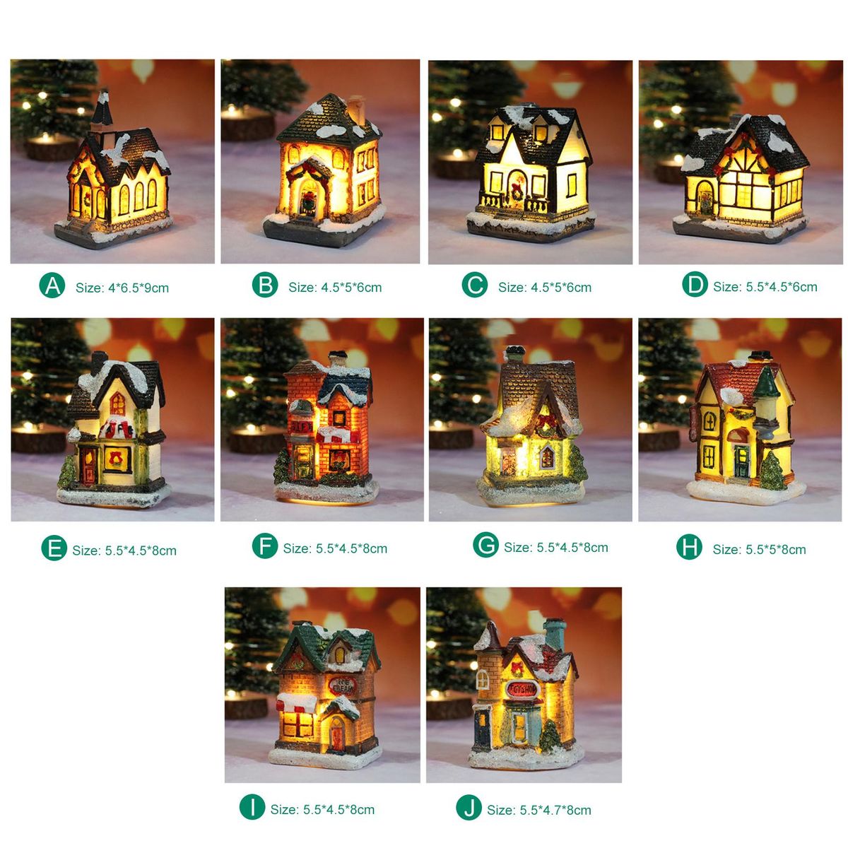 Christmas Scene Houses Building House with Warm LEDs Light Batter-y Operated Christmas Ornamnet Gift