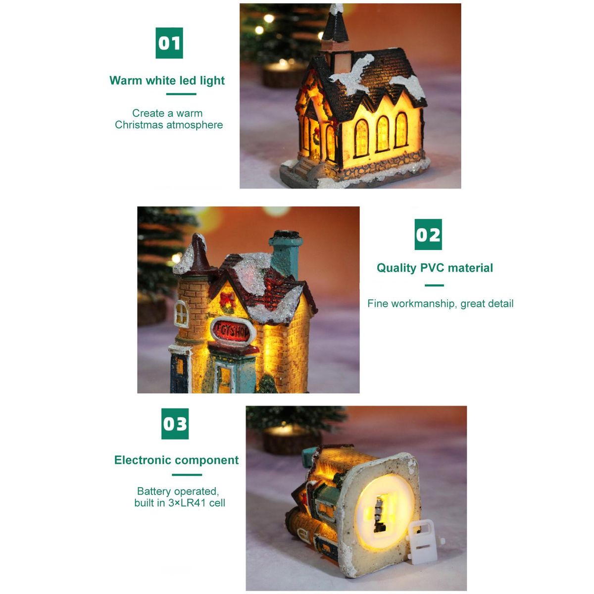Christmas Scene Houses Building House with Warm LEDs Light Batter-y Operated Christmas Ornamnet Gift