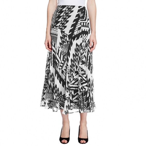 Zig Zag Print Calf Length Skirt