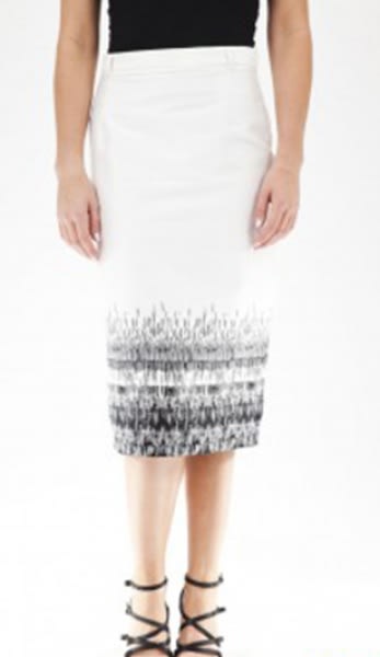 Ex-Debenham Printed Pencil Wiggle Skirt - White