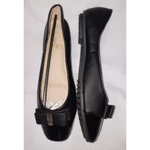 Ladies Squared Toe Flat Shoe - Black