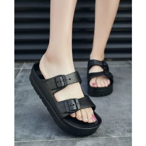 Thick-soled Lady's Non-slip Beach Slippers - Black