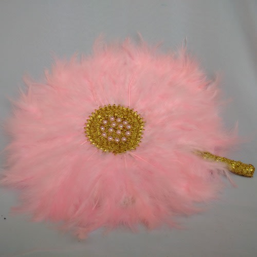 Alexie's Pink Feathers Bridal Handfan With Gold Details