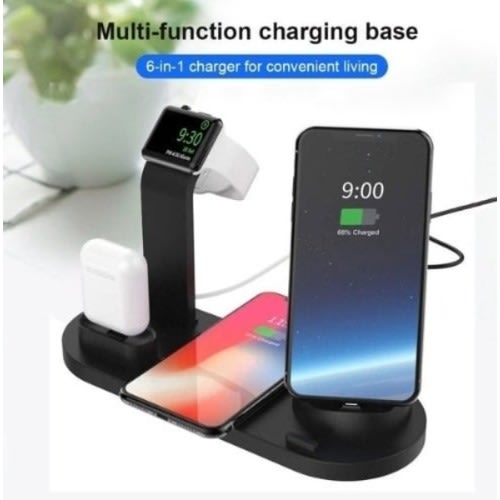 Wireless 6 In 1 Charging Station - Compatible With Iwatch 5 - Black