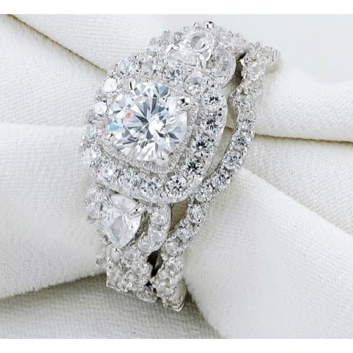 2 Pieces  Halo 925 Sterling Silver Wedding Rings