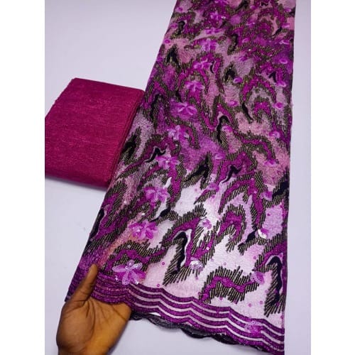 Magenta Color Nigeria African Velvet Lace 2022 - 5yards