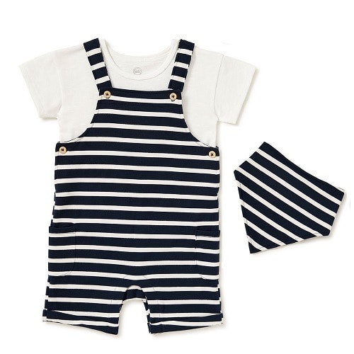 Baby Boy Overall Stripe Pinafore Outfit Set -3piece