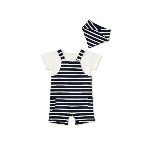 Baby Boy Overall Stripe Pinafore Outfit Set -3piece