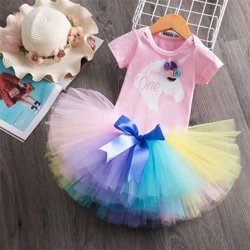 Baby Girl One Year Old Birthday Outfit - Rainbow Tutu