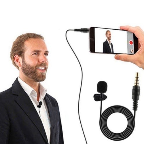 Lapel Clip On Lavalier Microphone Recording For Phones & Laptop - Black