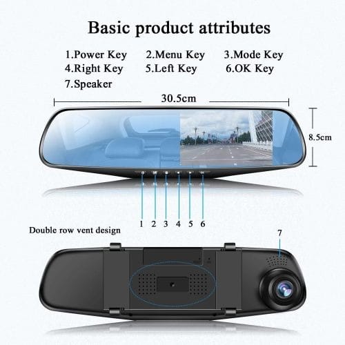 Fhd 1080p Car Dvr Double Lens Car Camera - Rearview Mirror Video Recorder