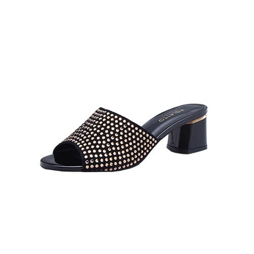 Black With Gold Stones Slippers