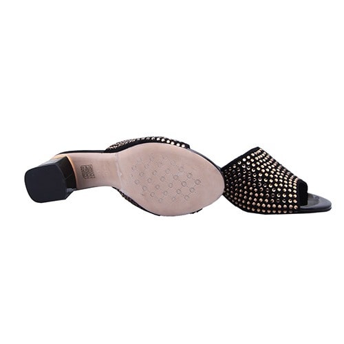 Black With Gold Stones Slippers