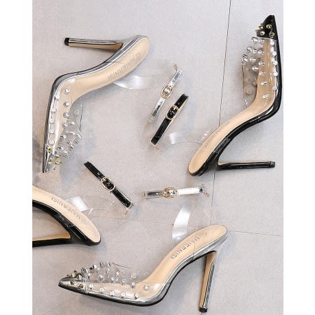 Rhinestones Transparent Shoe - Black