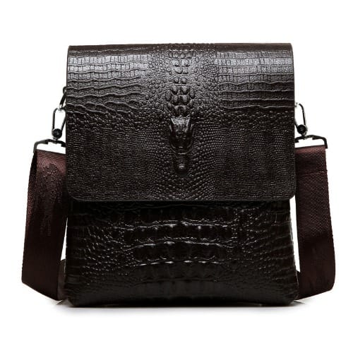 Men's Crocodile Skin Messenger Bag - Brown