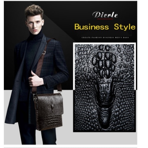 Men's Crocodile Skin Messenger Bag - Brown