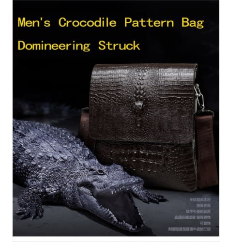 Men's Crocodile Skin Messenger Bag - Brown