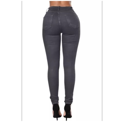 Ladies  Slit Knee Denim Pants - Grey