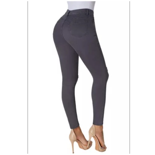 Ladies  Slit Knee Denim Pants - Grey