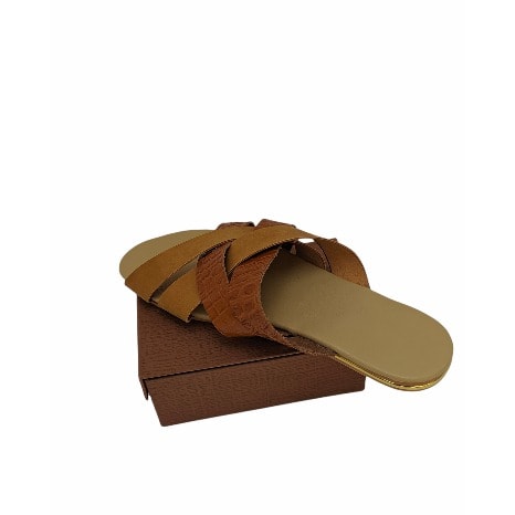 Women Mix Brown Cross Strip Pattern Slip-on