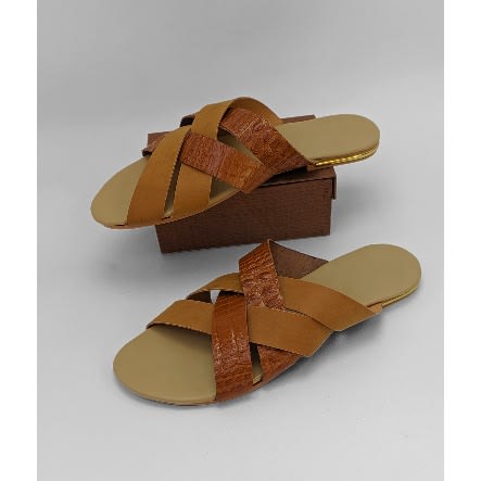 Women Mix Brown Cross Strip Pattern Slip-on