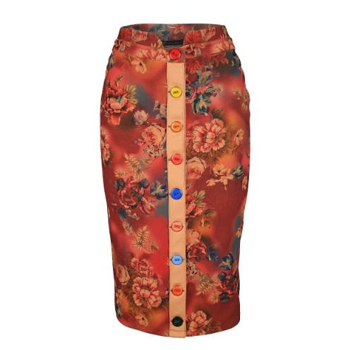 Adjustable Button Flowery Skirt - Multipurpose - Burnt Orange