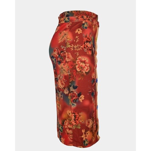 Adjustable Button Flowery Skirt - Multipurpose - Burnt Orange