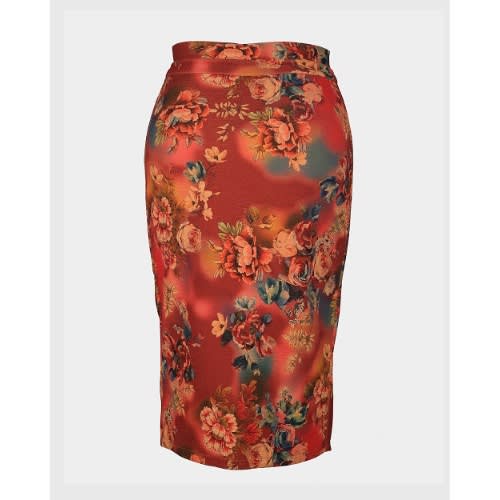 Adjustable Button Flowery Skirt - Multipurpose - Burnt Orange