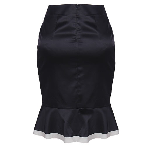 Pencil Skirt with Printed Flare  -Black
