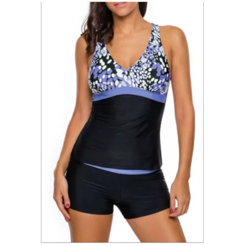 Tankini Bathing Suit - Blue & White  - 2pcs