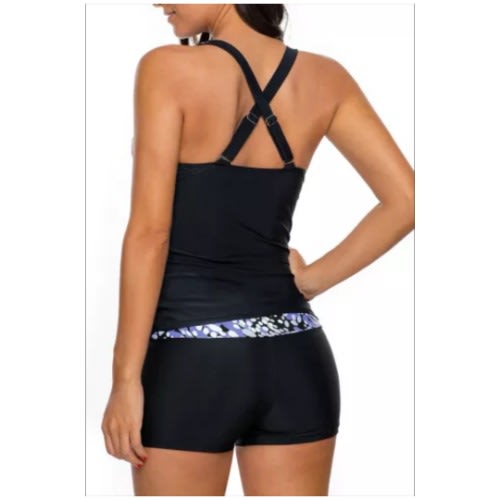Tankini Bathing Suit - Blue & White  - 2pcs