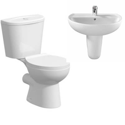 Toilet Seat  + Washing Hand Basin With Hanging Pedestal  & Tap
