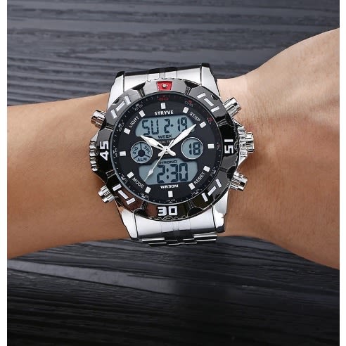 Stryve - Men Waterproof Chronograph Dual Time Led Light Wristwatch