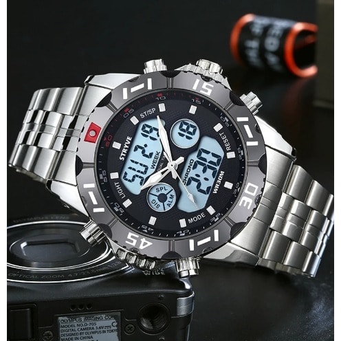 Stryve - Men Waterproof Chronograph Dual Time Led Light Wristwatch