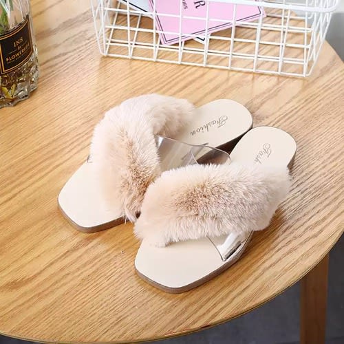 Women's Fur Slippers - Nude