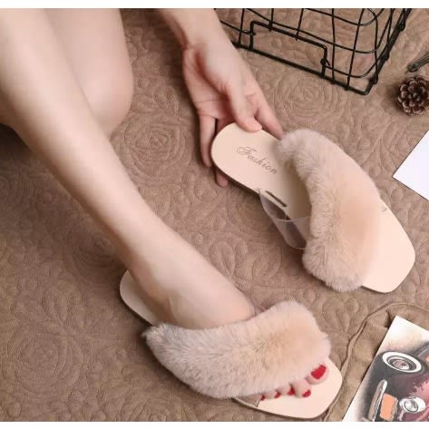 Women's Fur Slippers - Nude