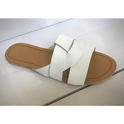 Ladies Slide Slippers - White - cream Insole