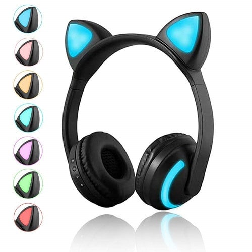 Cat Ear Wireless Bluetooth Headphone With Mic 7 Colors Led Light Glowing On-ear Headset