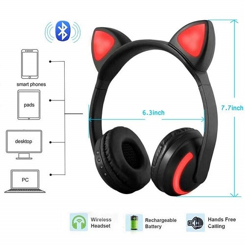 Cat Ear Wireless Bluetooth Headphone With Mic 7 Colors Led Light Glowing On-ear Headset