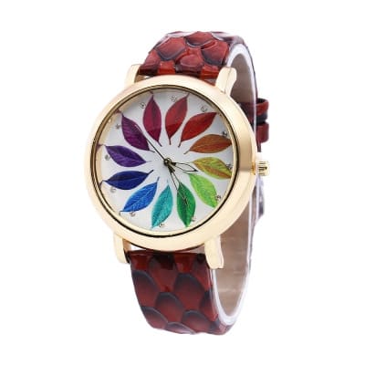 Women's Leaf Pattern Dial Quartz Watch