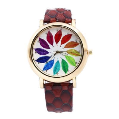 Women's Leaf Pattern Dial Quartz Watch