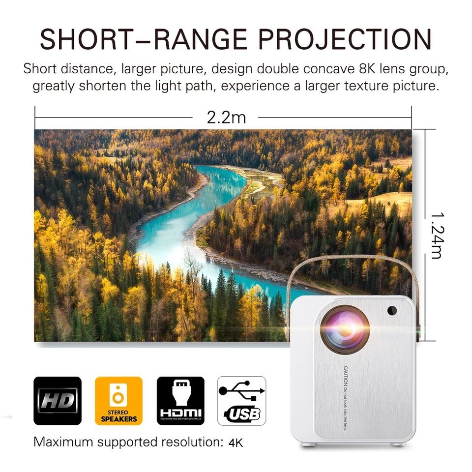 ZXL-Y8 Intelligent Portable HD 4K Projector, US Plug, Specification:Android Version(White)