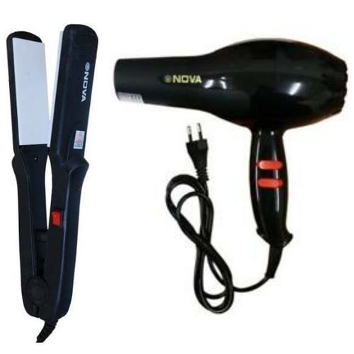 Professional Hair Dryer & Straightener- Black / Black