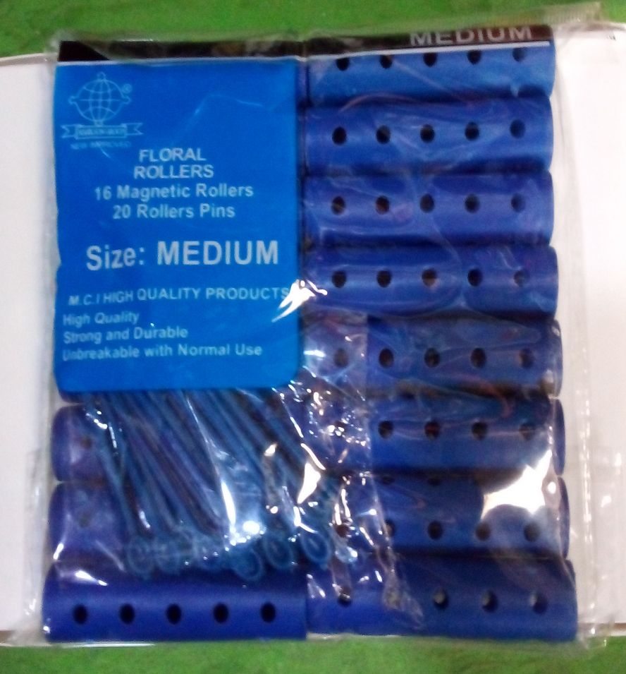 16 PCS/SET PLASTIC HAIR CURLY STYLING ROLLER BLUE , MEDIUM